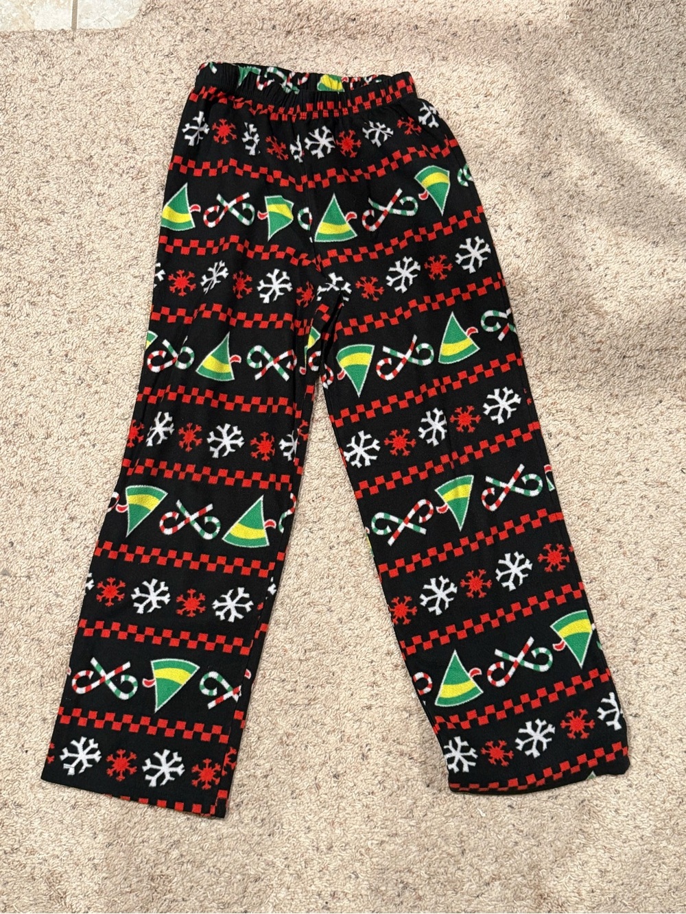 Buddy the Elf Kids Black Holiday Pajama Pants with Candy Cane & Hat Print